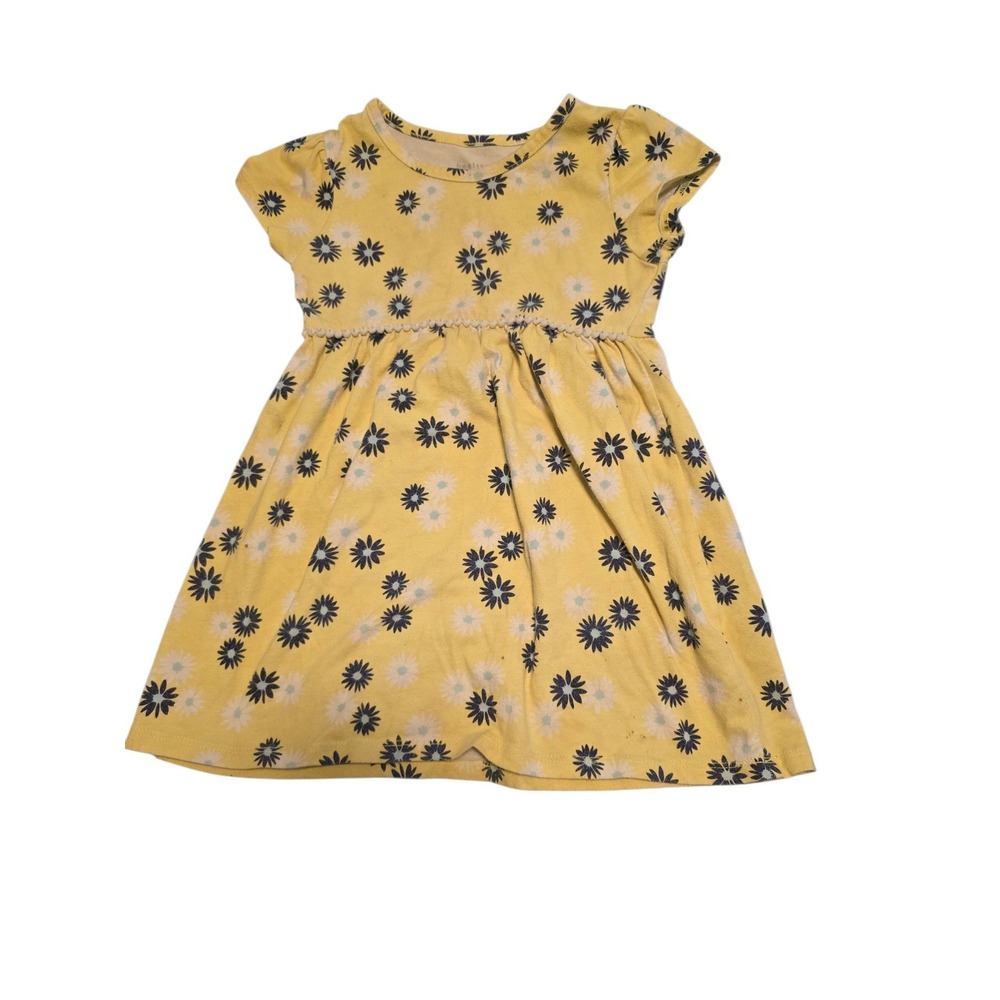 035 girls HEALTHTEX yellow DRESS BLUE FLOWERS YELLOW SHORT SLEEVE size 3T